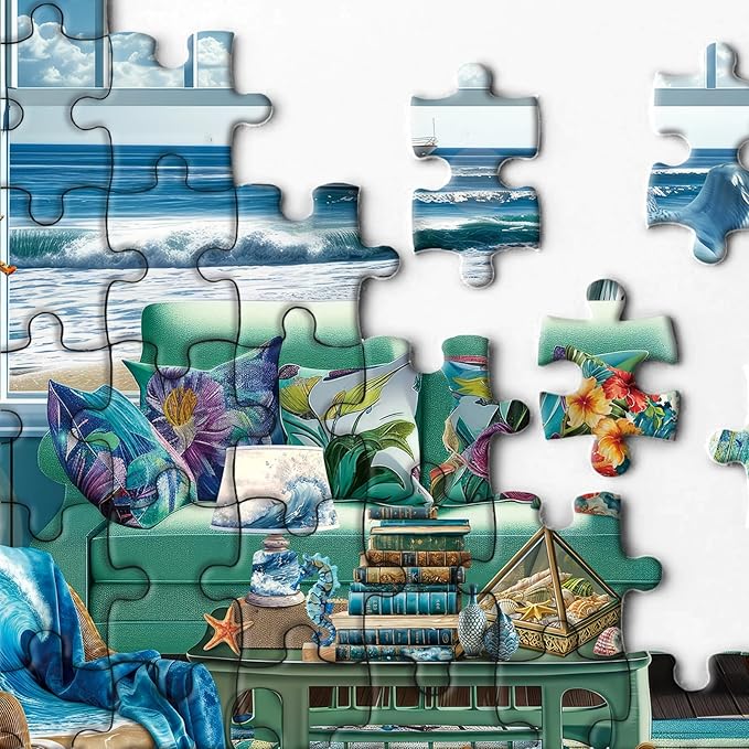Beach Summer House Puzzles for Adults 1000 Piece, Hawaii Florida Maine Ocean Jigsaw Puzzles, Seashore House Puzzles - Seaside Retreat
