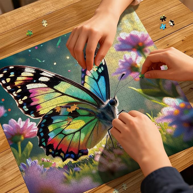 Jigsaw Puzzles for Adults 1024 Pieces - Challenging Fun Puzzles Stunning Art Wall Decor, Gift for Adult Puzzle Lovers, Family Game, Butterfly Between Flowers