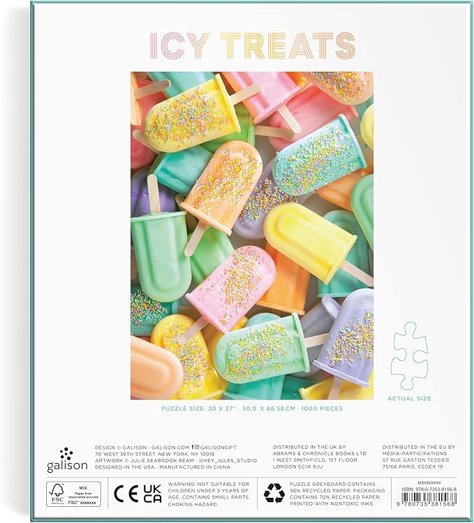 Galison ICY Treats – Julie Seabrook Ream 1000 Piece Puzzle Featuring A Pastel Collage of Frozen Treats Perfect for Summer