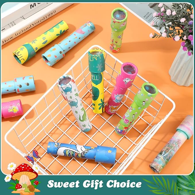 24 Pcs Classic Kaleidoscopes for Kids Educational Kaleidoscope Toys Party Favor Return Gifts Paper Tumble Tube Prism Lens Old Fashioned Vintage Valentines Gift for Kids Stock Stuffer(Cute Style)
