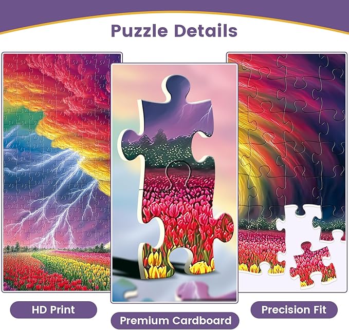 500 Piece Puzzle for Adults,Colorful Flower Puzzle for Adults Seniors,Rainchbow Tornado Jigsaw Puzzle with Letters on Back,Challenging Unique Family Game Gifts for Friends Men Women Seniors,20.5*15In