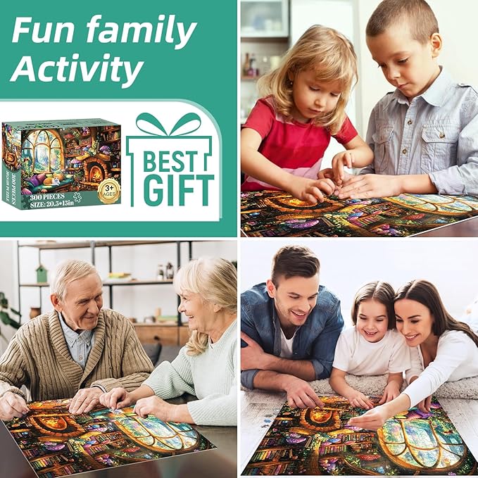 300 Pieces Puzzle for Adults,Winter Warm Mushroom House Puzzles for Adults Teens,Large Pieces Puzzles for Kids Ages 8-12,Challenging 300 Pieces Puzzle for Family,Great Gift for All Ages,20.5 x 15 in