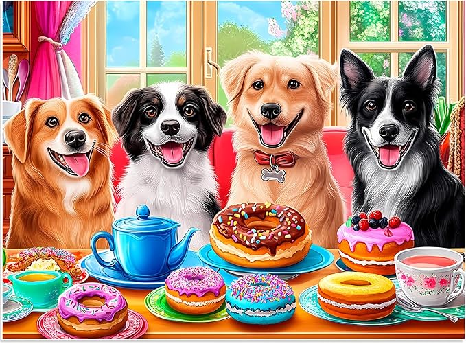 500 Pieces Puzzle for Adults,Cute Dogs Puzzle,Recycled Cardboard Donuts Animals Jigsaw Puzzles 500 Pieces,Challenging Game Home Decor Birthday Party Gift Toy for Adults Seniors 20.5 * 15 in