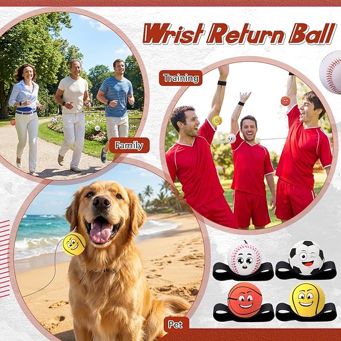 18 Pcs Wrist Return Balls on a String Face Return Sport Balls with Elastic Strap Wrist Exercise for Adults for Fun Outdoor Activity Sports Team Gifts (Multiple Style)