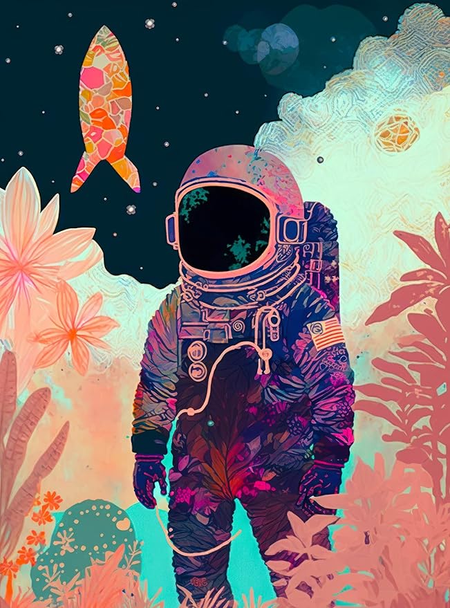 Cross & Glory - Tropics on The Moon - 1000 Piece Jigsaw Puzzle for Adults | Stunning Artwork of Astronaut and Tropical Plants on The Moon | Challenging Puzzle for Space Lovers Pieces