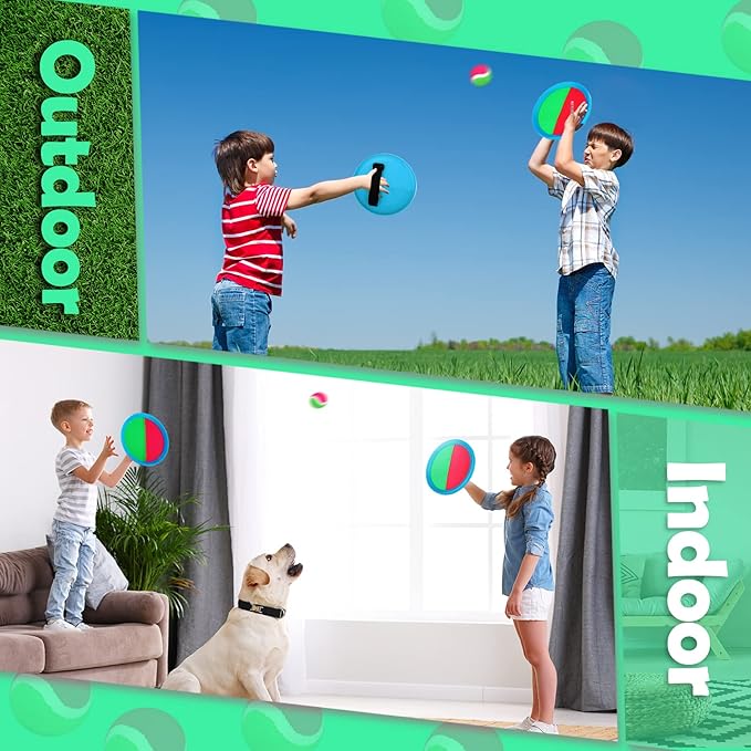 Charniol Kids Toys Toss and Catch Game Set Beach Game Outdoor Ball Sports Games Toss and Catch Ball Nylon Toys for Kids Adults(Pink, Green,Light Blue,12 Paddles 6 Balls)