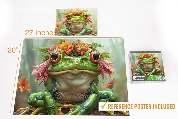 1000 Piece Jigsaw Puzzle for Adults - Cute Spirit Animal Frog Prince - Challenging and Hard Puzzle Perfect for Game Nights - 20x27 inches(Petal Prince)