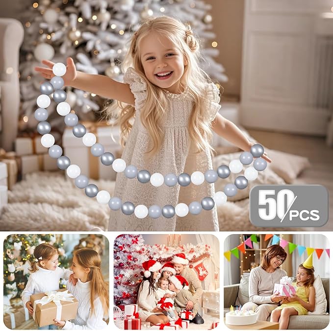 GOGOSO Ball Pit Balls for Toddler, Baby Plastic Playballs Kids Soft Pastel Pelotas Non-Toxic BPA-Free Gray+Pearl Gary+ White, 50 Balls