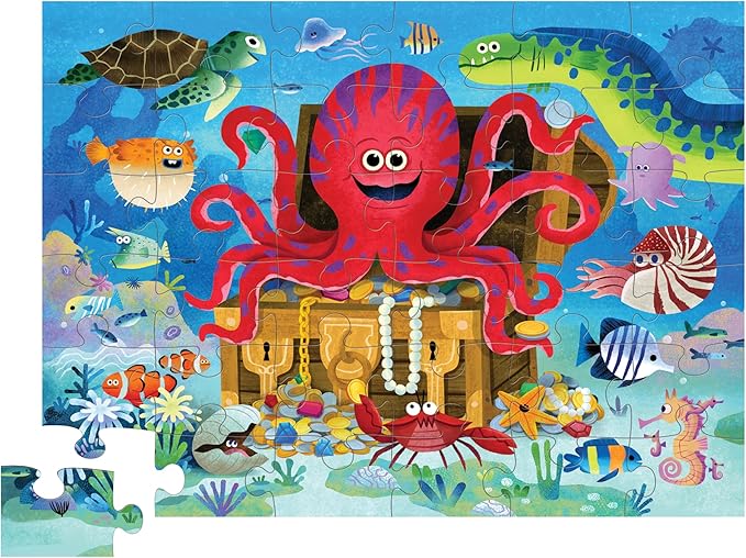Crocodile Creek Jigsaw Puzzle, 36 Piece for Kids 3 Years and Up, Heavy-Duty Shaped Box for Storage, Finished Puzzle Size 18 x 24 inches, Octopus Treasure