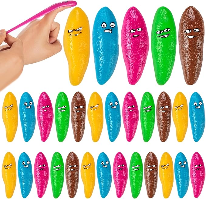 30 Pcs Finger Slingshot Novelty Toys, 5 Colors Toy Poop for Halloween, Christmas Fake Poop for Novelty Toys and Amusements, Poops for Finger Slingshot, Poops Rubber Spoof Toy for School Party