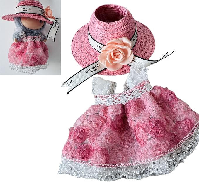 Premium Overall Pinafore Dress (Pink Suspender Dress) for 6.7" / 17 cm LABUBU Doll – Includes Miniature Accessories (Doll Not Included)