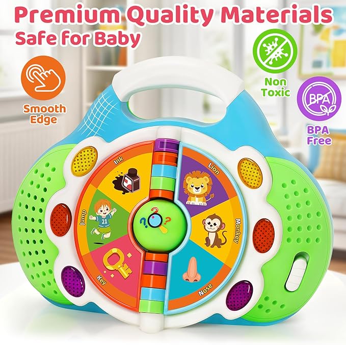 KIZZYEA Montessori Learning Toys for 1 2 3 Year Old Boys Girls, Musical Alphabet Flip Toy for Toddlers, Preschool Educational Toys with Light & Sounds, Christmas Birthday Gifts for Baby Kids