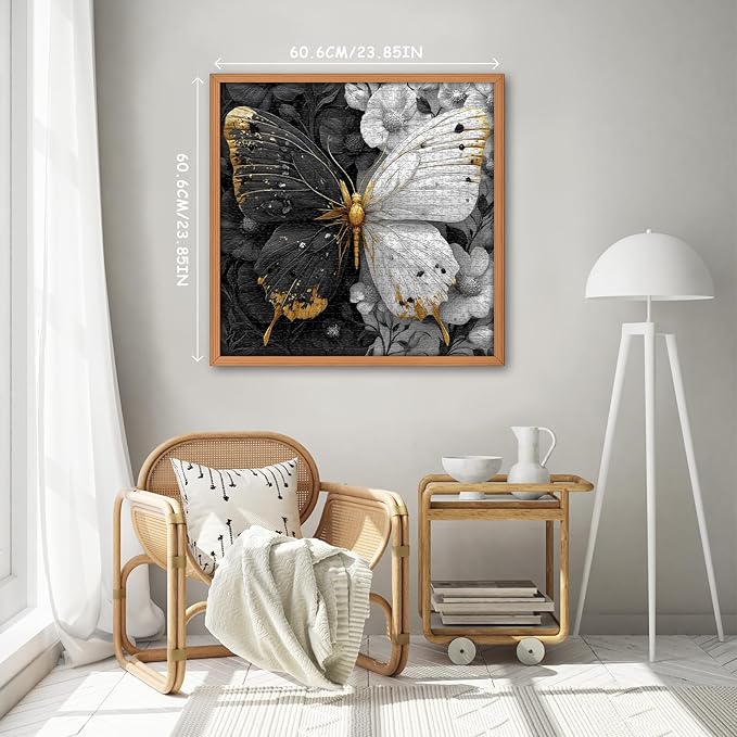 Yin Yang Butterfly Puzzle for Adults 1000 Pieces, Black and White Wings Flower Animal Puzzle, Beautiful Butterfly Among Floral Jigsaw Puzzle, Impossible Difficult Hard Challenge for Adults