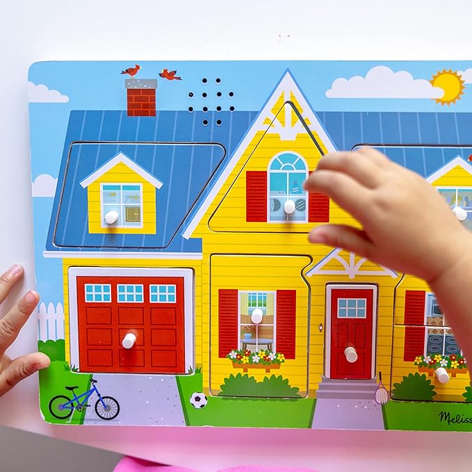 Melissa & Doug Around The House Sound Puzzle - Wooden Peg Puzzle (8 pcs)