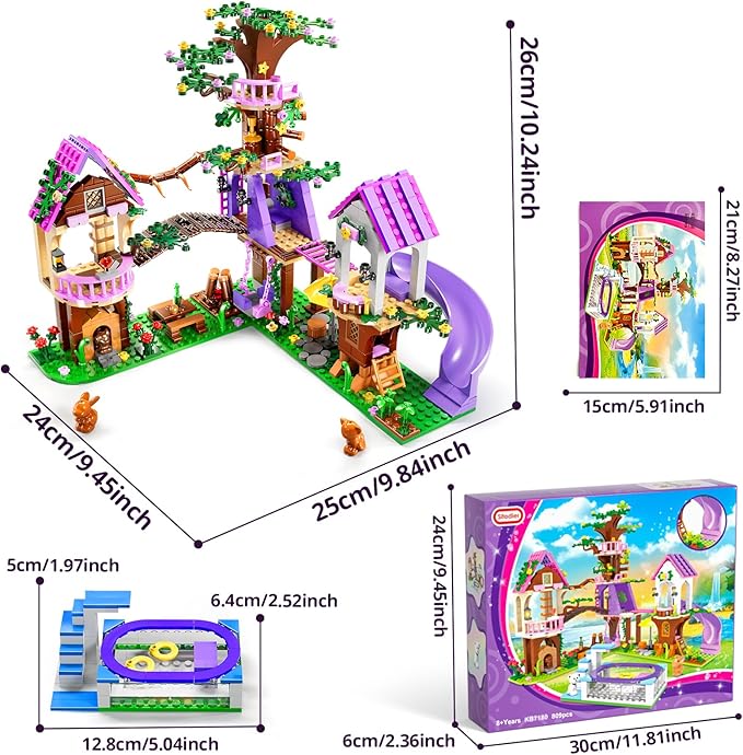 2025 Upgraded Treehouse Building Blocks Toy for Girls, 809PCS Forest Girl Tree House Building Set, Adventure Camp Set with Animals and Pool, Birthday Gifts for Kids Girls Boys Age 8 9 10 11 12+