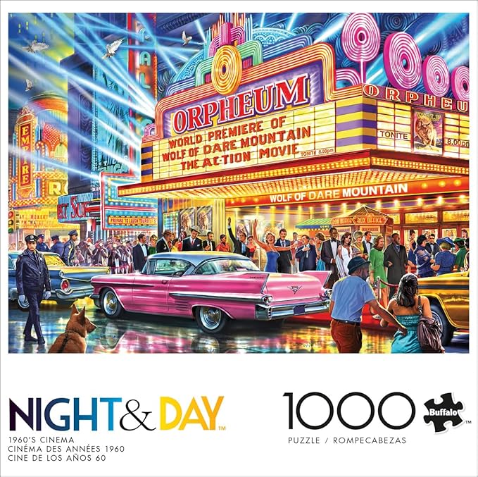 Buffalo Games - Night and Day - Steve Crisp - 1960's Cinema - 1000 Piece Jigsaw Puzzle for Adults - Challenging Puzzle Perfect for Game Nights - Finished Size is 26.75 x 19.75