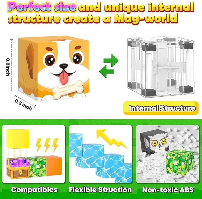 100 PCS Magnetic Blocks Toys, Build Mine Magnet World Set, Magnetic Tiles Building for Boys & Girls Age 4-8 5-7, STEM Montessori Sensory Toys for Toddlers Kids Gifts