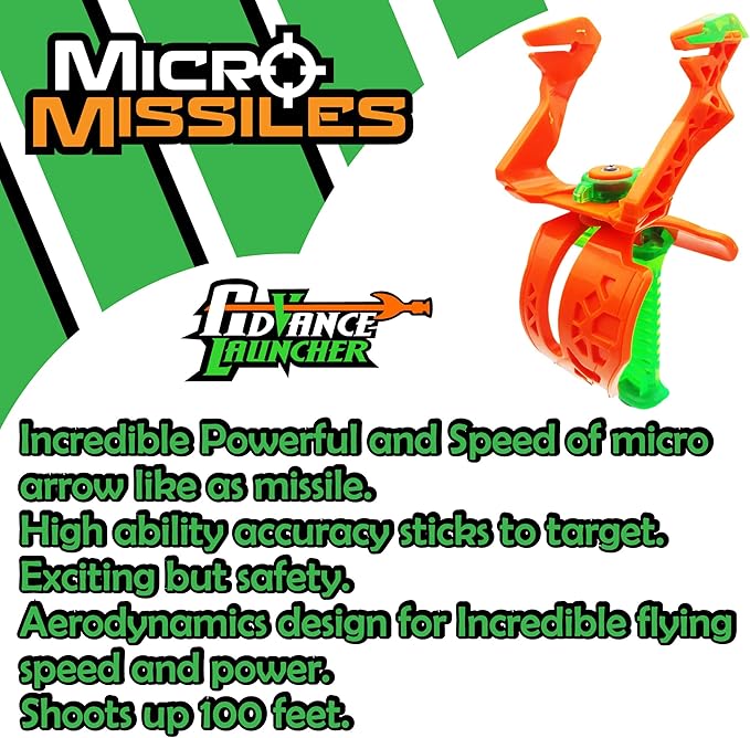 Amazing Toyz Micro Missile Rocket Launcher Toy Slingshot for Kids Adults Soft Rubber Suction Cup Sticky to Target 3 Inches Indoors Battle Sport Game Set