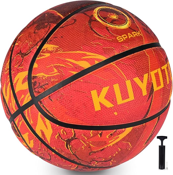 KUYOTQ Kids Youth Adult Size 3/4/5/6/7 (22/25.5/27.5/28.5/29.5") Basketball Premium Rubber or Faux Leather Basketball Indoor Outdoor Basketball for Boys Girls Womens Mens Basketball Gifts (Deflated)