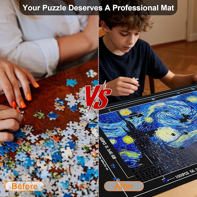 Large Puzzle Roll Up Mat with 8 Sorting Trays & Air Pump System, 46x26 Inch Portable Puzzle Storage Mat for 500 to 1500 Piece Puzzles, Includes Storage Bag