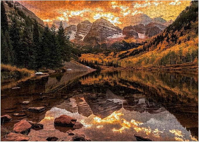 Nature Puzzle for Adult 1000 Piece, Mountain Lake Landscape Puzzle Scenery, Maroon Lake Jigsaw Puzzles Scenic
