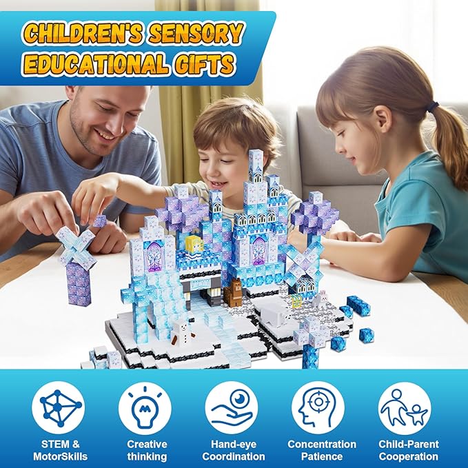 200 Pack Magnetic Blocks for Kids, STEM Construction Toys with Forest Theme | Creative Educational Games for Ages 3, 4, 5, 6, 7, 8, 9, 10 | Ideal Birthday for Boys & Girls (ICE, Count, 200)