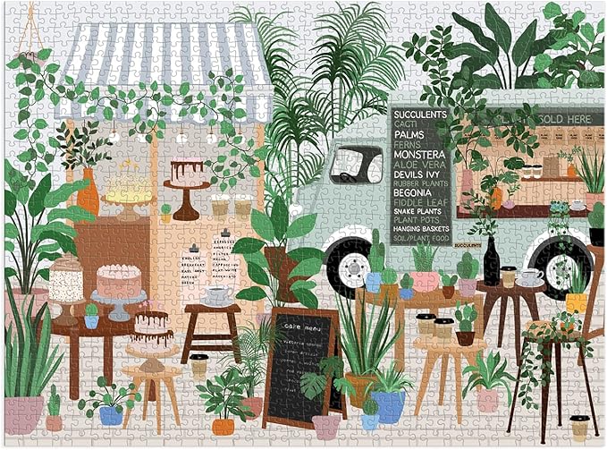 Galison Plant Cafe 1000 Piece Puzzle from Galison - 1000 Piece Botanical Puzzle for Adults, Wonderful Illustrations from Frankie Penwill, Thick and Sturdy Pieces, Great Gift Idea
