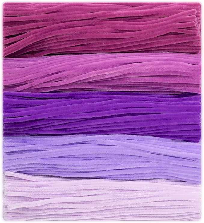 Peryiter 500 Pieces Pipe Cleaners Chenille Stems for Flowers Craft Supplies Bulk Fluffy Fuzzy Sticks for DIY Art Projects Creative Gift Wrapping Party Decorations(Light Purple,12 Inch)