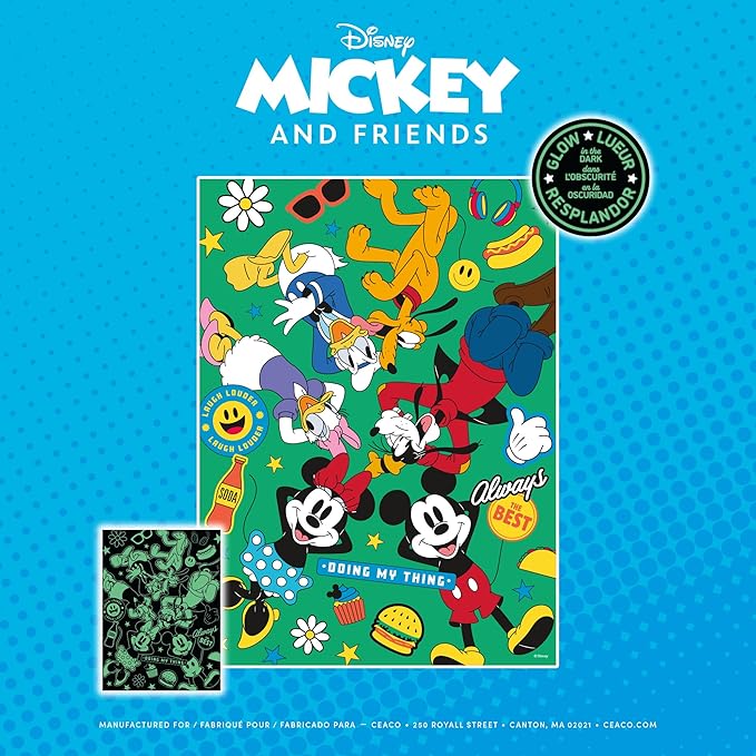 Ceaco - Disney - Mickey and Friends - Mickey Party of Six - Glow in the Dark -100 Piece Jigsaw Puzzle