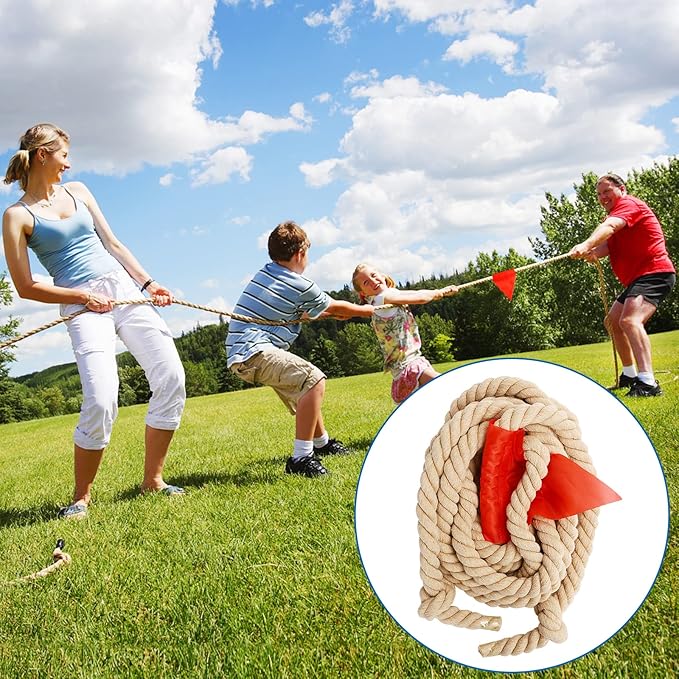 Tug of War Rope 60ft Outdoor Yard Games for Kids, Teens and Adults, Field Day Family Reunion Birthday Party Outside Backyard Lawn Picnic Carnival Games for Team Building Activities