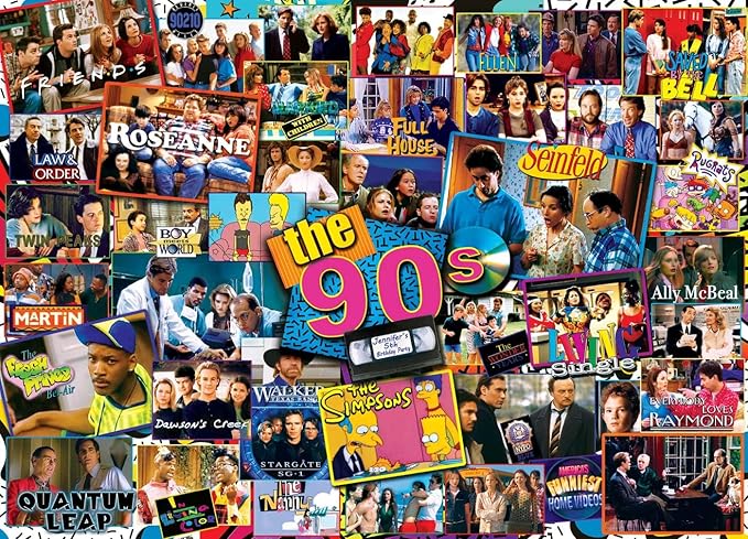 MasterPieces - 1000 Piece Jigsaw Puzzle, 90’s TV Shows Collage, Fun for Adults, Family, Kids, Non-Glare Finish, 19.25" x 26.75"