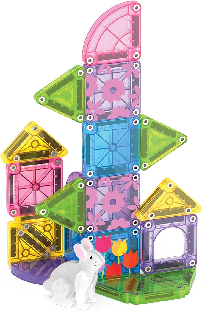 Magna-Tiles microMAGS 24-Piece Spring Garden Travel Set, The Original Magnetic Building Brand