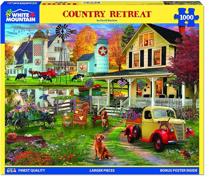 White Mountain 1000 Piece Jigsaw Puzzle Rustic Farmhouse Puzzles with Large Pieces for Adults and Family 24"x30" - Country Retreat