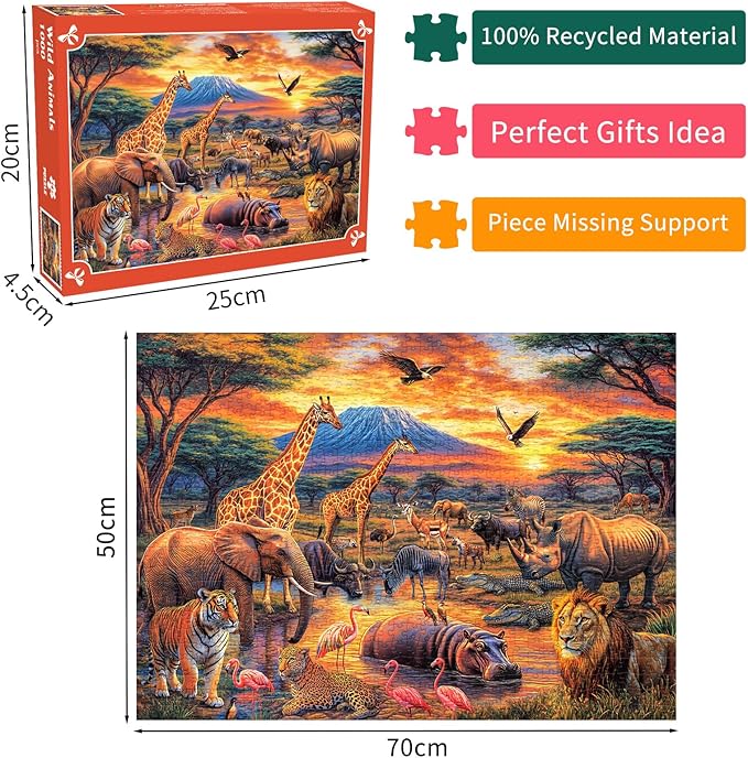 Wild Animals Jigsaw Puzzles 1000 Pieces for Adults Lion Tiger Elephant Wildlife 1000 Piece Jigsaw Puzzles for Adults