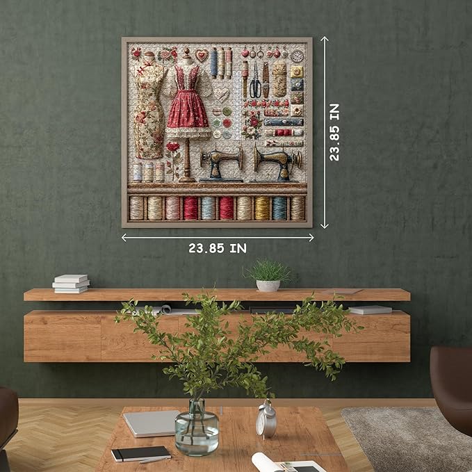 Vintage Sewing Machine Puzzles for Adults 1000 Pieces, PICKFORU Floral Puzzle with Buttons Plant Embroidery Dress, Aesthetic Art Quilt Challenge Jigsaw Puzzle Collage
