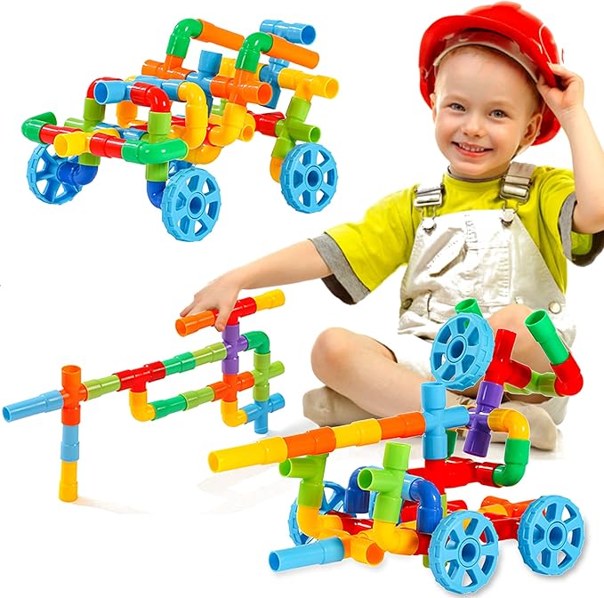 Pipe Building Toys, Early Learning Educational Tubular Pipes, Kids Building Blocks, STEM Toys for 3 Year Old + Boys and Girls, 72 Pcs Stim Toy Set