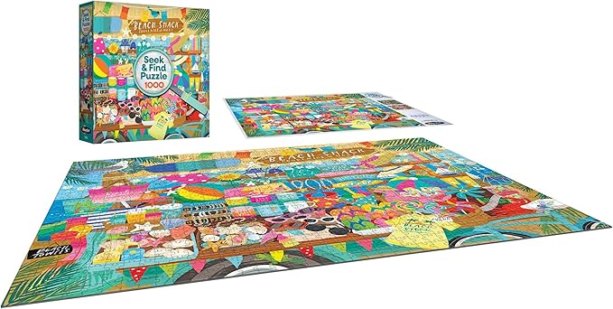 RoseArt - Seek & Find - Beach Souvenir Shop - 1000 Piece Jigsaw Puzzle for Adults, Hidden Object Puzzle, Coastal Gift Shop Scene, Premium Puzzle with Bonus Poster