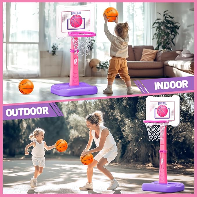 3 in 1 Kids Basketball Hoop and T Ball Set, Adjustable Height Toddler Basketball Hoop, Hanging Tee Baseball, Indoor Outdoor Sports Toys Gifts for Toddlers Boys Girls Ages 3 4 5 Year（Blue