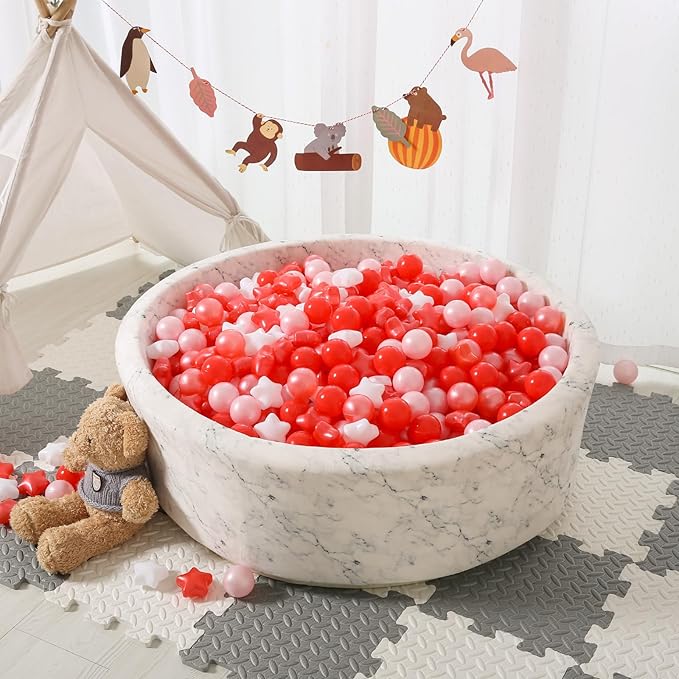 STARBOLO Star Ball Pit Balls for Toddlers- 500 Pieces Bulk Pack Crush Proof Plastic Toy Balls for Toddler Ball Pits, Ballpit Play Tent, Baby Pool Water Toys, Christmas Party Decoration, Photo Props