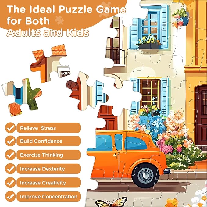 Jigsaw Puzzles 300 Pieces for Kids Adults Seniors, Car Butterfly Puzzles for Adult, Recycled Paper 300 Pieces Puzzle as Home Decor, Sturdy Puzzle Challenging Family Game Great Gift