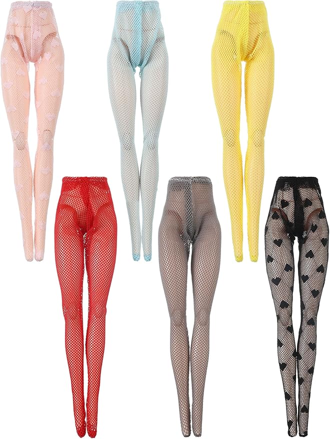 6 Pieces Doll Tights 12 Inch Handmade Doll Lace Stockings Female Long Sock Legging Casual Accessories for DIY Gifts(Plain Style)