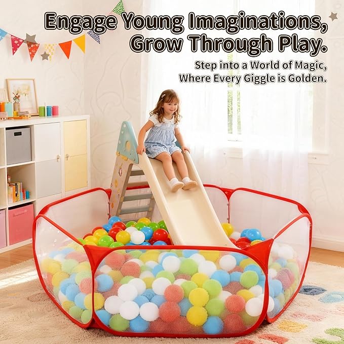 STARBOLO Cute Kids Ball Pit Ball Pool Play Tent,Indoor Collapsible Ball Pit Fence for Boys Girls Pets Puppy Cats, with Carry Tote, Balls Not Included (Red)