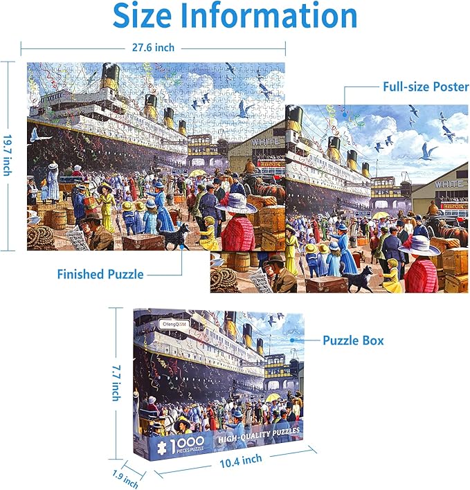 1000 Piece Puzzle for Adults R.M.S. Titanic Jigsaw Puzzle 1000 Pieces Cruise Ship Oil Painting Puzzle 1000 Pieces Intellectual Game Puzzles for Adults Teens Seniors Challenging Puzzles