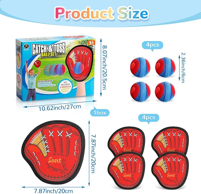 DISHIO Toss and Catch Ball Game Outdoor, Yard Games Beach Toys Pool Toddler Baseball Glove & Catch Ball Toys