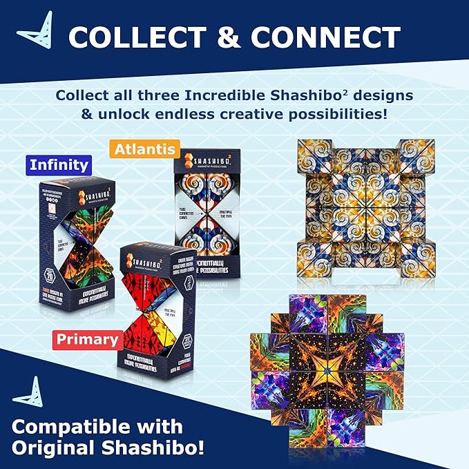 Shashibo Squared Shape Shifting Box - STEM Fidget Toy with Ultra Strong Magnets - Sensory Puzzle Cube Transforms Into 100+ Shapes, Easter Basket Stuffers Gift for Kids, Teens, and Adults (Atlantis)
