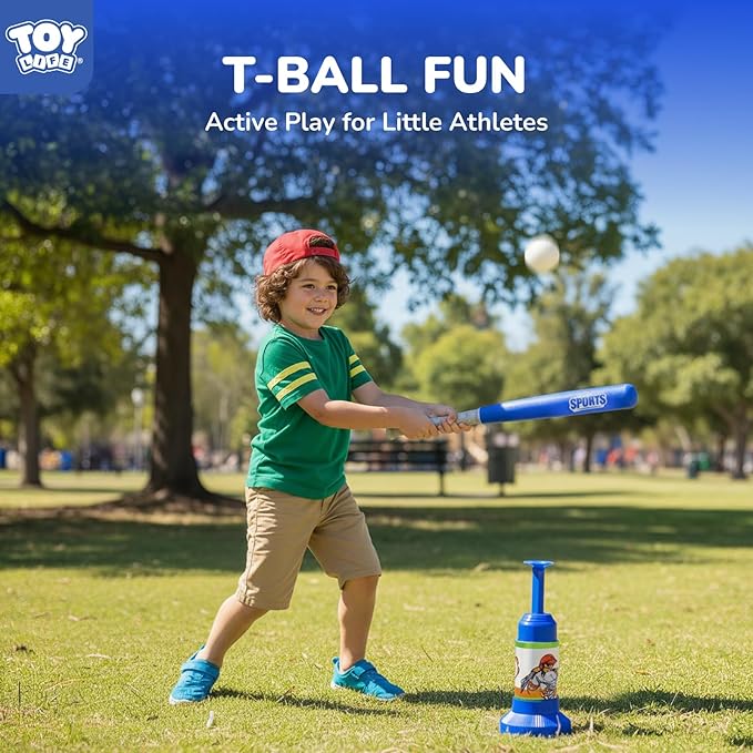 TOY Life Tball Set for Kids 3-5 & 5-8 - Toddler Baseball Tee and Bat Set with Ball Launcher & 6 Balls - Ideal Boy Toy Gift for Outdoor Play and Beginner Training