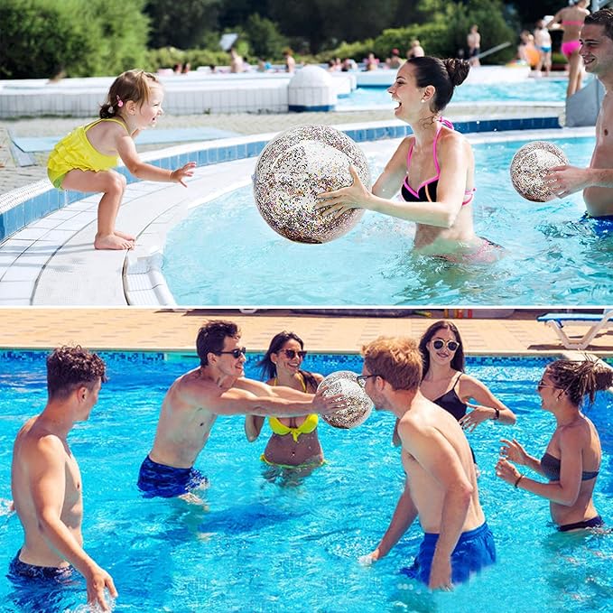5 Pcs Inflatable Beach Balls, 16 Inch & 24 Inch Large Confetti Glitter Beach Balls, Sequins Clear Blow up Pool Balls Toys for Holiday Party Decorations 2026 New Year Birthday Summer Swimming Pool
