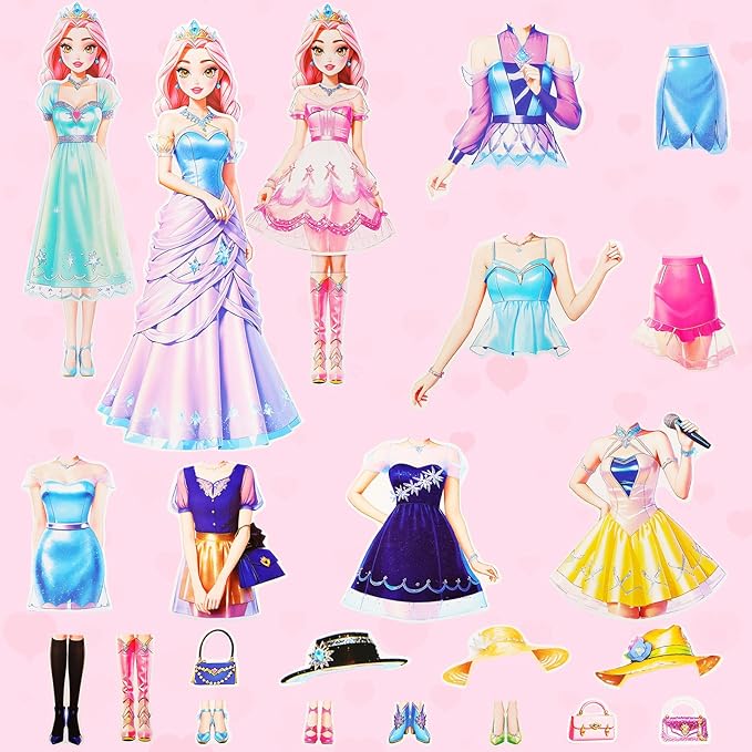 PainZieteg Magnetic Dress Up Dolls, Magnetic Princess Dress Up Paper Dolls, Magnetic Dress Up Dolls for Girls Ages 4-10 Learning Created Imagine Set Birthday Gift (Liz)