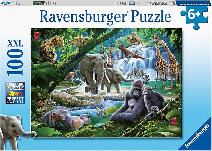 Ravensburger Jungle Animals 100 Piece XXL Jigsaw Puzzle for Kids | Unique Interlocking Pieces | Durable and Glare-Free | FSC-Certified Sustainable Toy