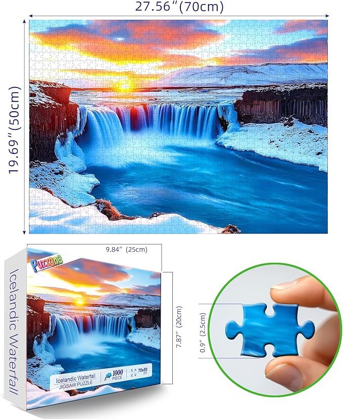 Puzzles for Adults 1000 Pieces, Icelandic Waterfall, Impossible Hard Difficult Challenging Puzzles for Adults, Landscape Jigsaw Puzzle for Family Games Gift, 27.5 x 19.7 inch